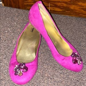 Purple Suede Pink Jewel Stone Deco Flats